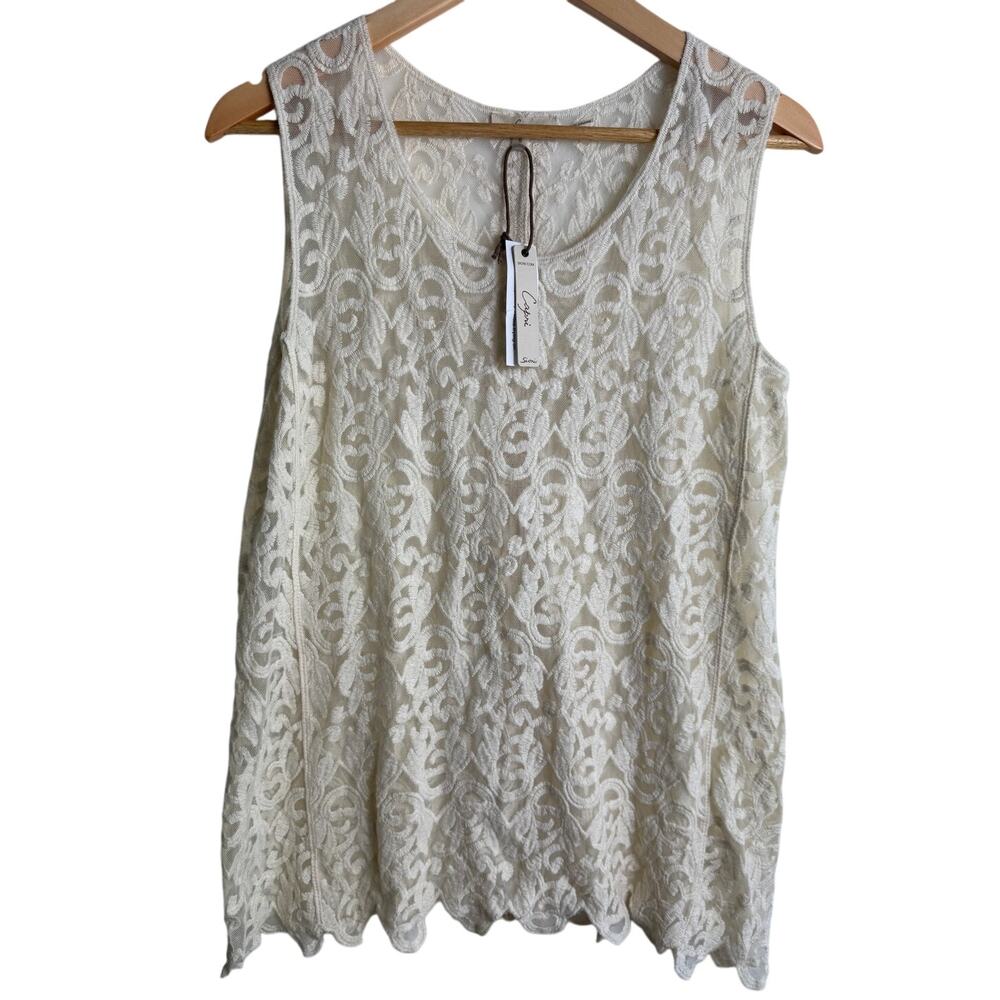 Capri Crochet Lace Ivory Sheer Tank Top Small Cottage Lagenlook NWT
